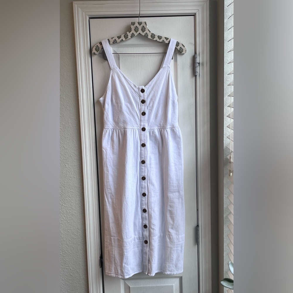 Universal Thread White Cotton Linen Blend Button-Front Midi Dress Women’s Size S